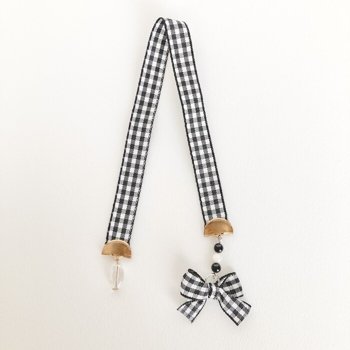 リボンのしおり 2個　黒S＆水色M